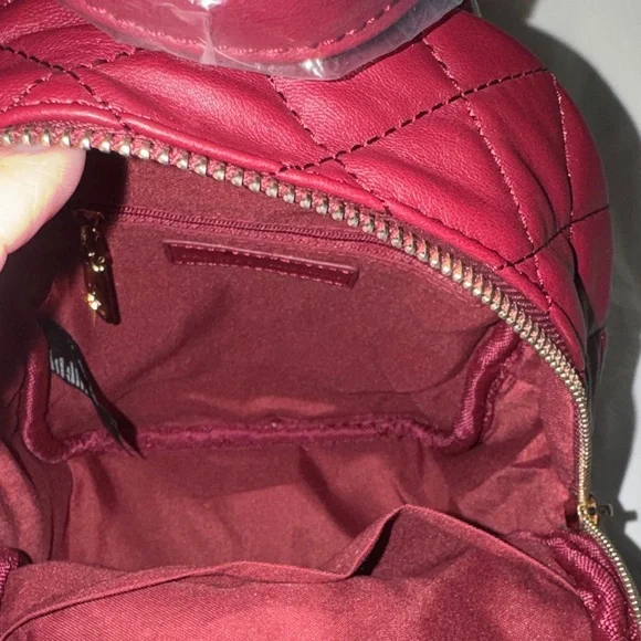 Badgley Mischka Burgundy Quilted Mini Backpack with Gold Accents - Picture 9 of 12